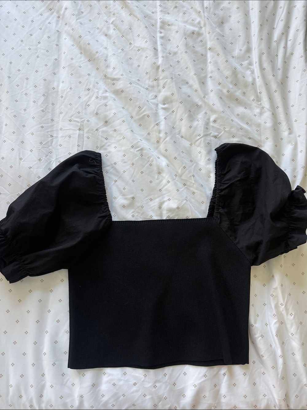 Black Puff Sleeve Square Neck Crop Top